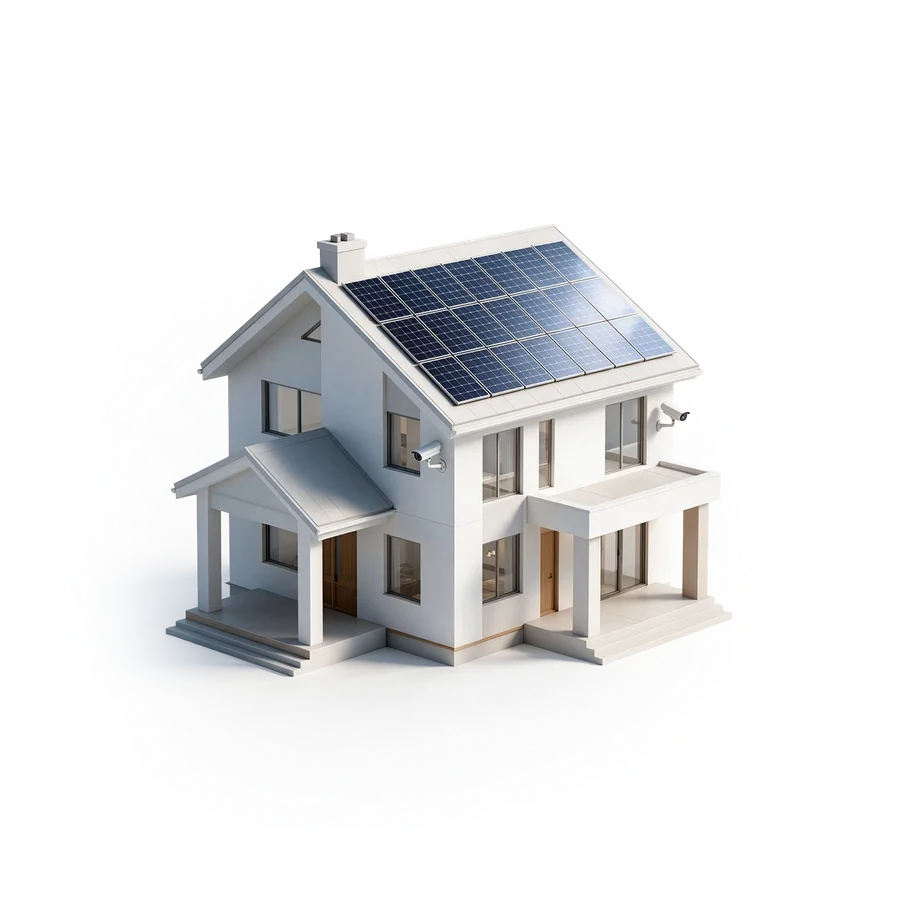 Modello di una casa con pannelli fotovoltaici